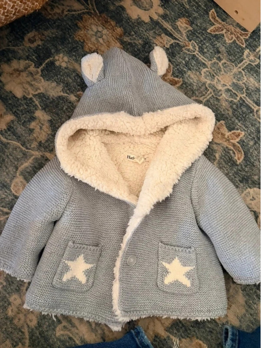 Hatley 3-6mo warm grey knit jacket with ears